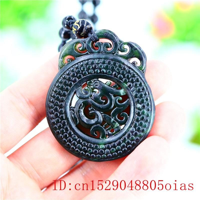 Jade Schrift Hanger Ketting Gesneden Natuurlijke Zwart Groen Amulet Chinese Mode Sieraden Charm