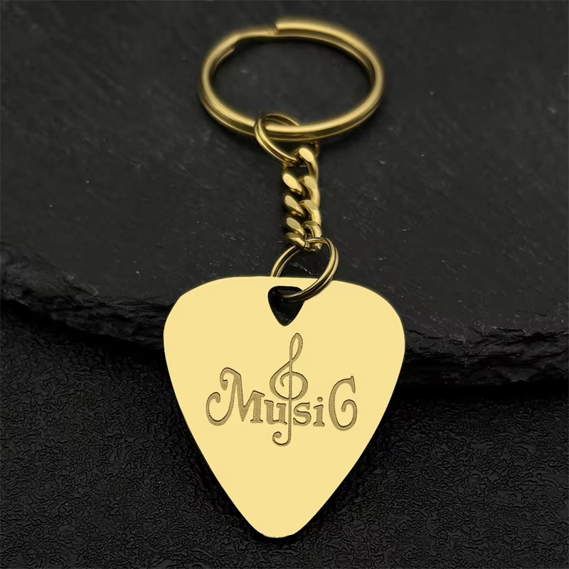 Llavero Musical de guitarra Goth Rock Y2k para mujeres y hombres, llavero con dije de bolsa de música estética negra de acero inoxidable, llaveros de joyería: Gris