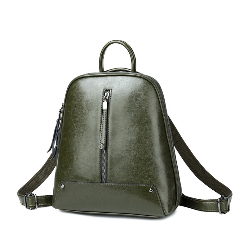 Realer Dames Rugzak - Vintage Leren Schooltas voor Tieners - Grote Capaciteit - Ritssluiting: Army Green