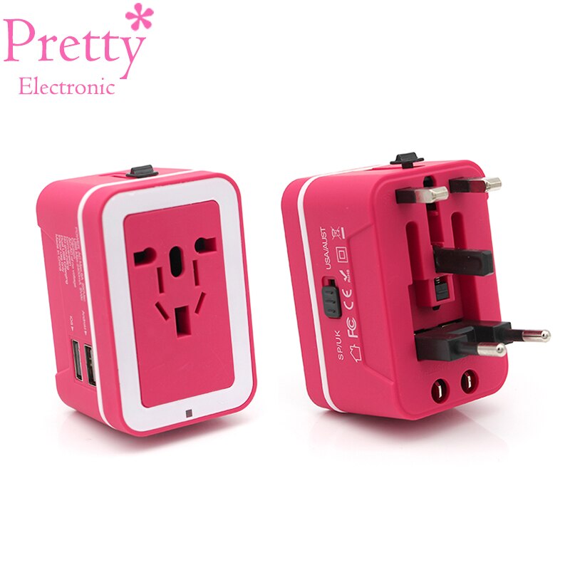 International Travel Adapter Red Blue Electric Plug Power Universal Socket Adapter 2 USB Power Charger Converter EU UK US AU