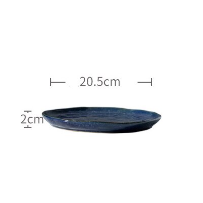 Plato de cerámica de estilo japonés azul oscuro, plato, plato, comida, porcelana, fideos, filete, tazón de sopa, vajilla creativa, plato para el hogar: 8 Inch Plate