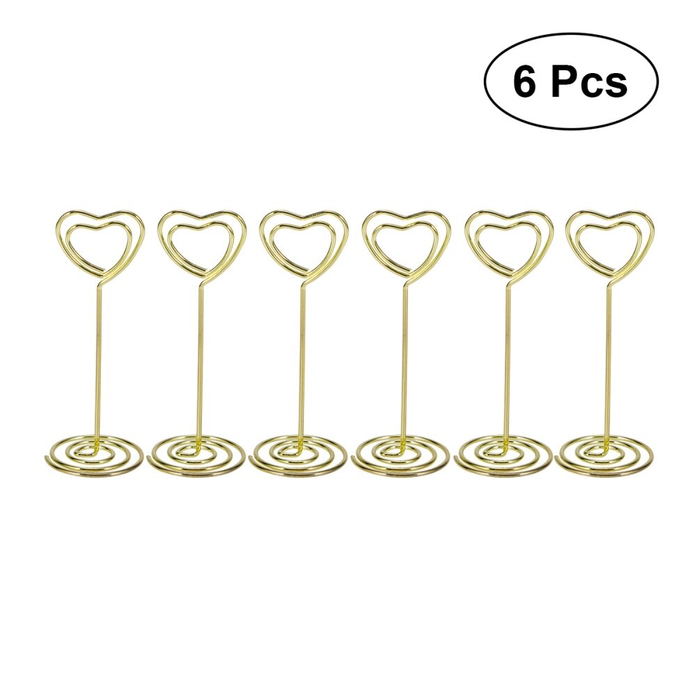 6 stuks gouden hartvormige fotohouders, tafelnummerhouders, plaatskaarthouders, menuklemmen voor bruiloften (goudkleurig): Default Title