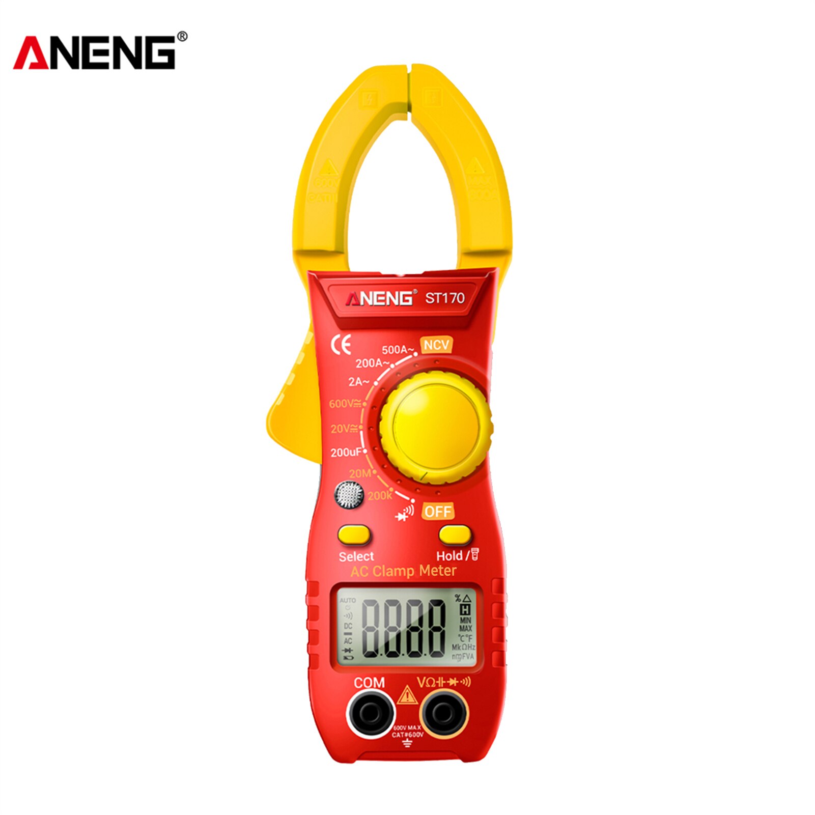 ANENG ST170 Smart Clamp Meter 1999 Counts Auto-ranging Digital Multimeter LCD Screen AC DC Voltage AC Current Tester: Red and Yellow