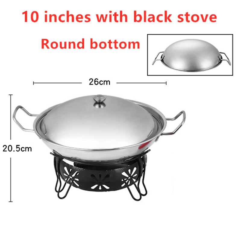 Outdoor lamp solid liquid restaurant tableware stainless steel portable furnace hotpot pots cooking Alcohol stove small pot: 10 inches with black