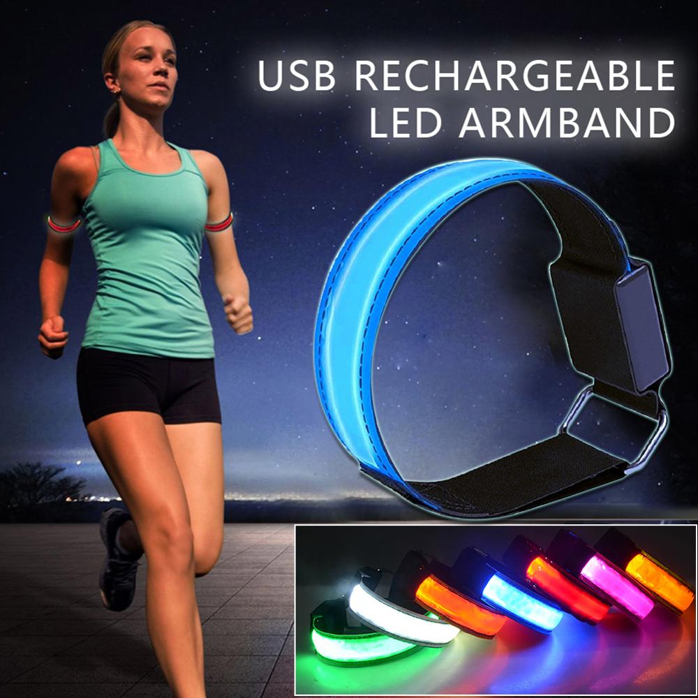 Ledet lysende armbånd usb genopladeligt løbende reflekterende bånd cykeludstyr nattesikkerhedsbånd til joggere cyklister vandrere koncerter