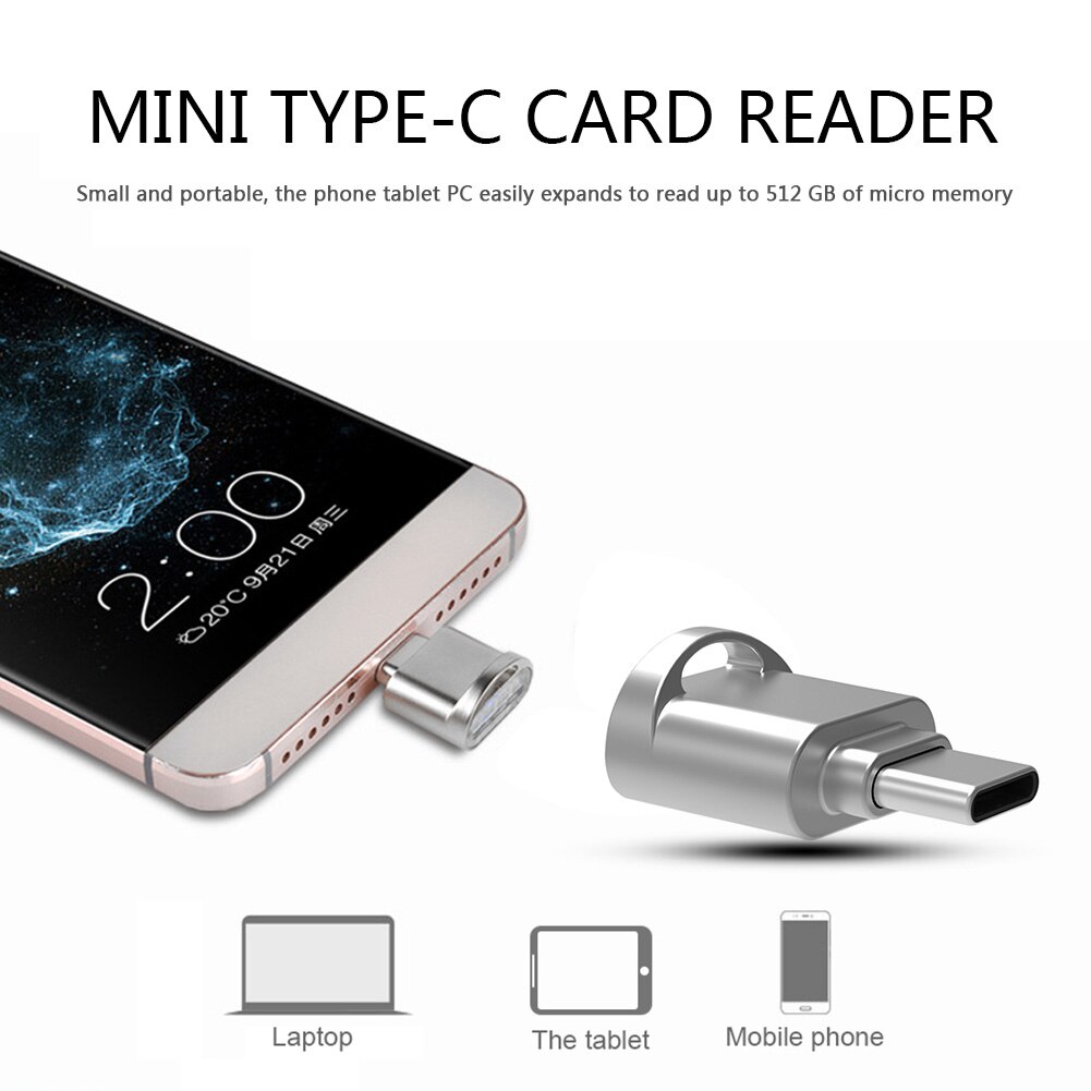 Mini Portable USB Type C Card Reader 512GB OTG TF Memory Card Reader for Smartphone Tablet Laptop Desktop PC