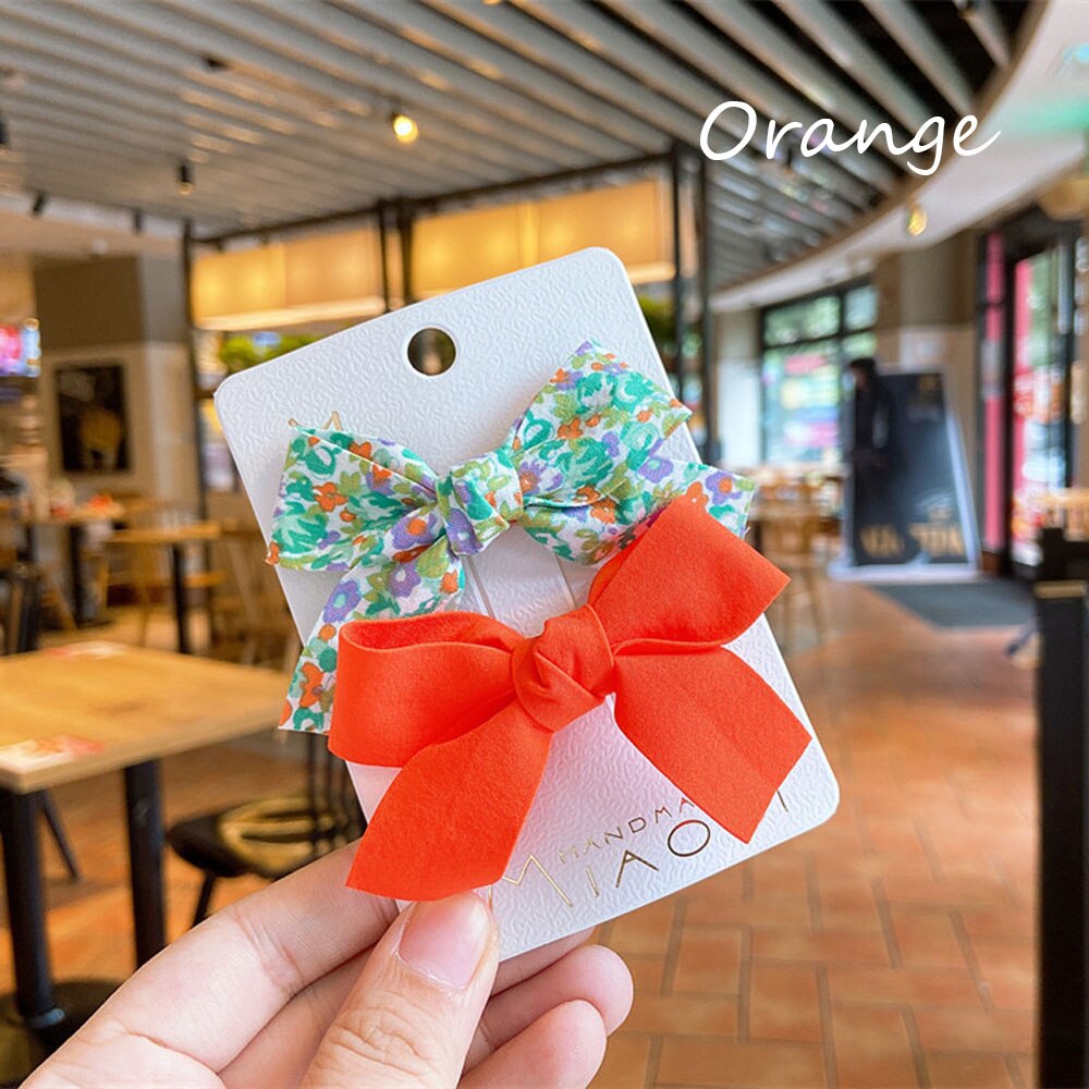 2 unids/set bebé verano pelo Clips chicas dulces y lindas Floral, pinzas para el pelo con lazo niños horquillas princesa tocado Accesorios: orange