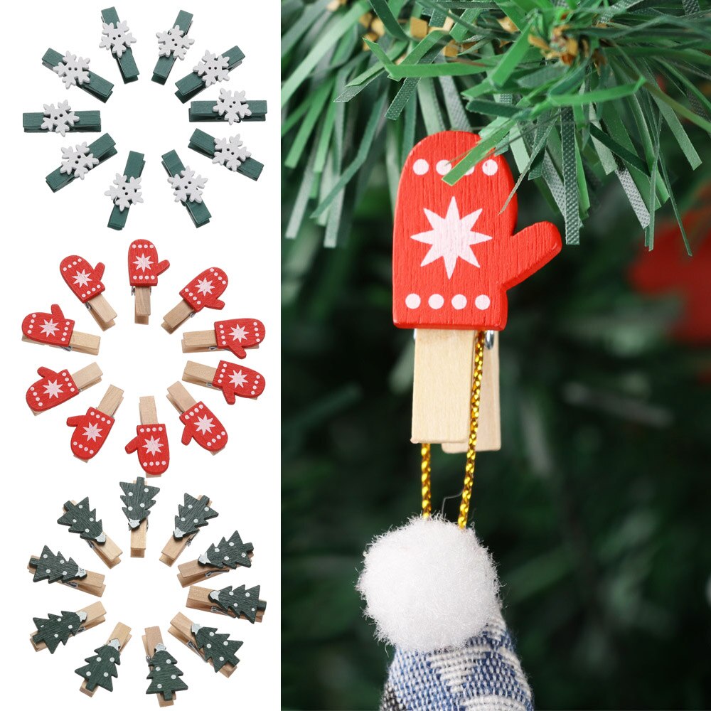 10 stuks/set mini kerst houten clips jaar feest decoratie foto muur clip eland diy kerst ornament kaarthouder bruiloft ornamenten