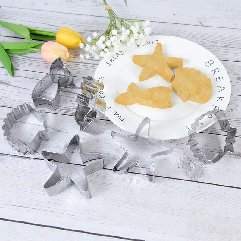 Stainless Steel Cookie Cutter Biscuits Shell Starfish Hippocampus Cookie Stamps Bakeware Biscuit Mold Mermaid Party Baking Tool