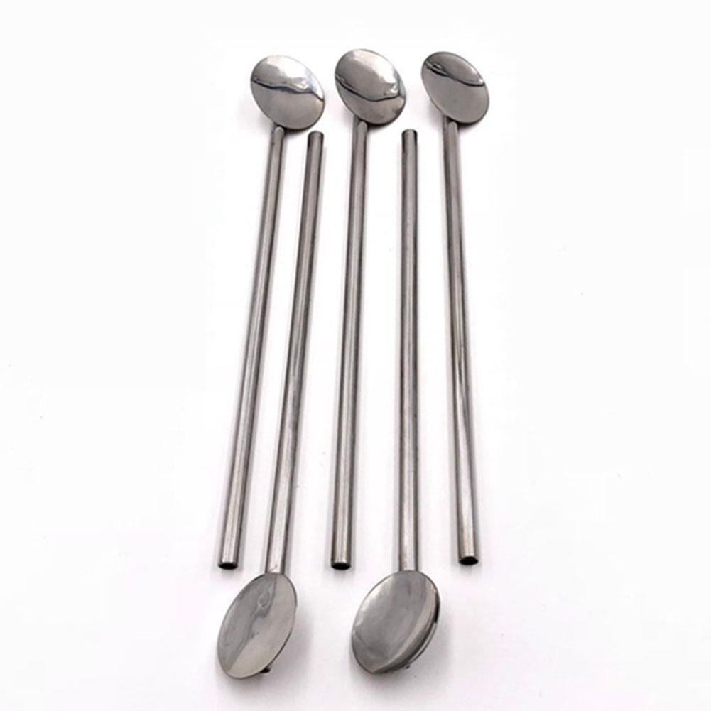 Straw Spoon Set 304 Stainless Steel Innovative Cocktail Velvet Bag Bar Milk Tea For Drinking Cold Beverage, Sipping Cocktail