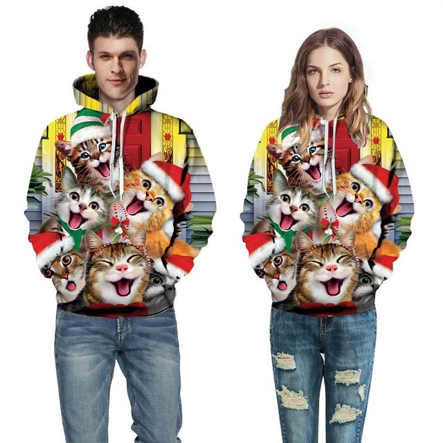 Sweat à capuche de skateboard imprimé 3D Animal de noël pour amoureux sweat à capuche à manches longues hauts pour couple et pulls Hip Hop Streetwear: QL-6128 / XXL   XXXL