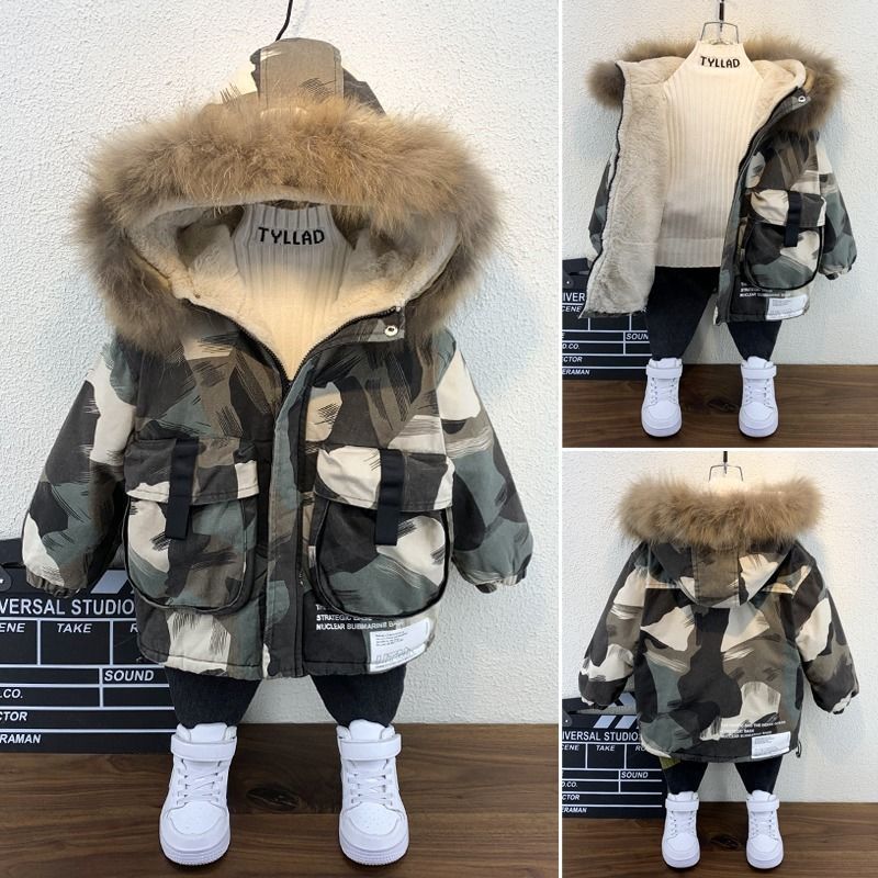 Winter Jongens Jas Baby Bontkraag Hooded Katoen Plus Fluwelen Dikker Warme Jas Voor Kinderen Jas Voor jongens 3-8years