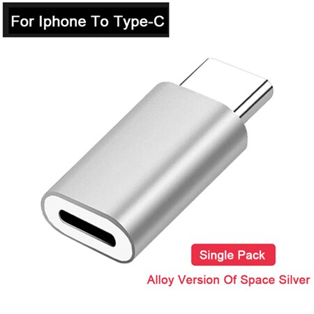 Dla błyskawicy Pin do typu C USB-C konwerter ze stopu ładowania typu C złącze Adapter telefonu dla iPhone Huawei P30 Xiaomi telefon: Silver