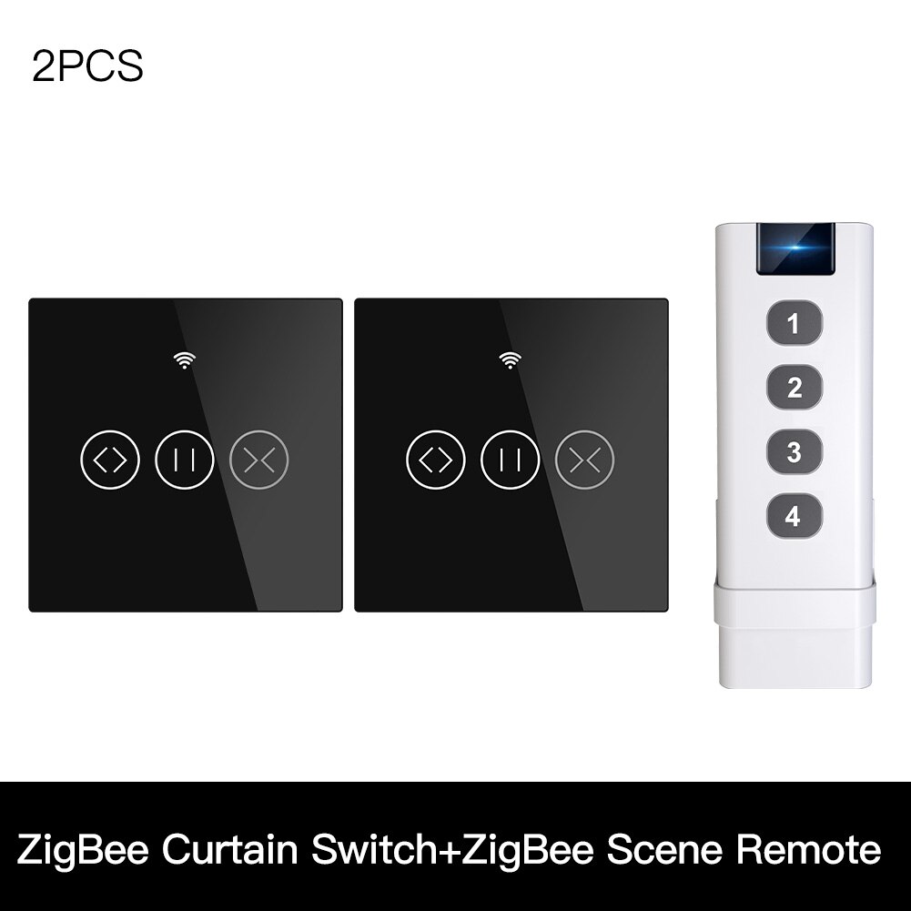 ZigBee RF Smart Touch Curtain Switch Roller Blinds Shutter Tuya Smart App Wireless Control Relay Status Works with Alexa Google: 2 EU and Scene