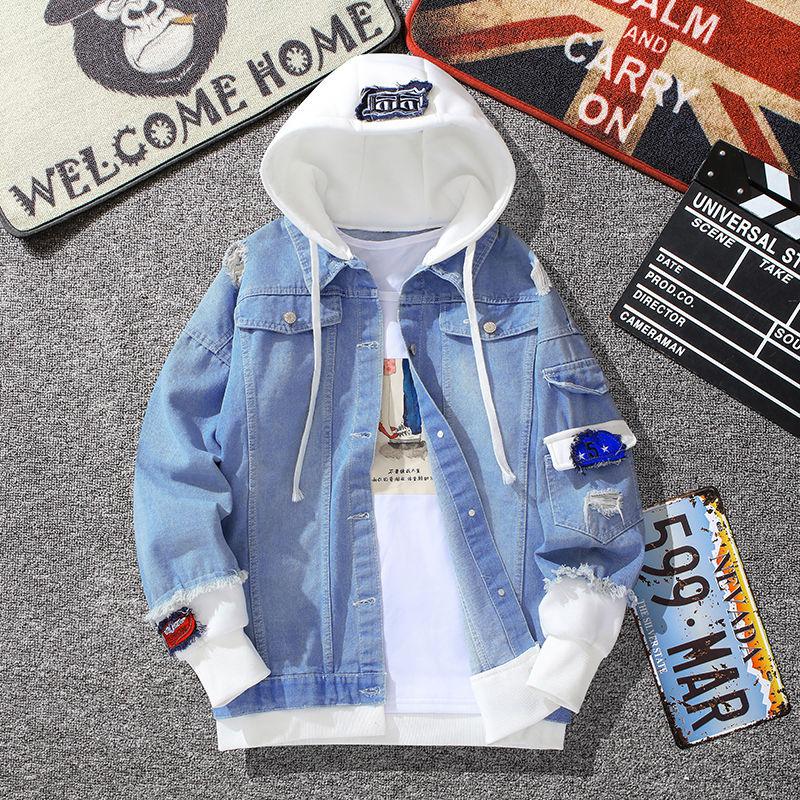 Spring Autumn Hooded Denim Jacket Women Hip Hop Jeans Coat Female Jean Jacket Casual Bomber Streetwea Jacket Outerwear: Light Blue Jacket / XL