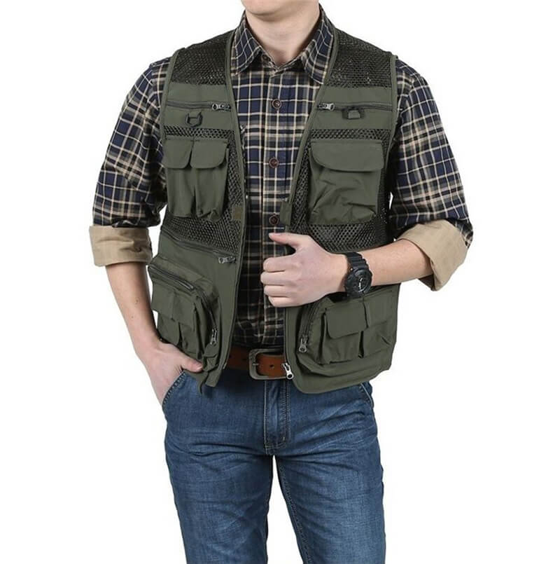 Waterdichte Vissen Vesten Ademend Multi Pocket Mesh Jassen Fotografie Vest Zwemmen Zeilen Vissen Sneldrogende Vest: Army green / XL