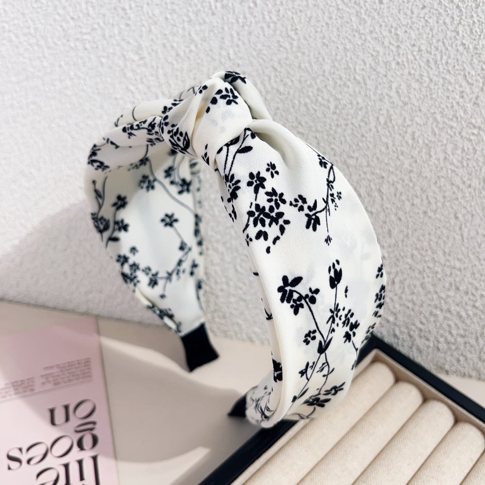 Diademas elegantes florales en blanco y negro para mujeres y niñas, aros para el cabello suaves con borde ancho, diadema cruzada con lazo grande, herramienta de Peinado,: Negro