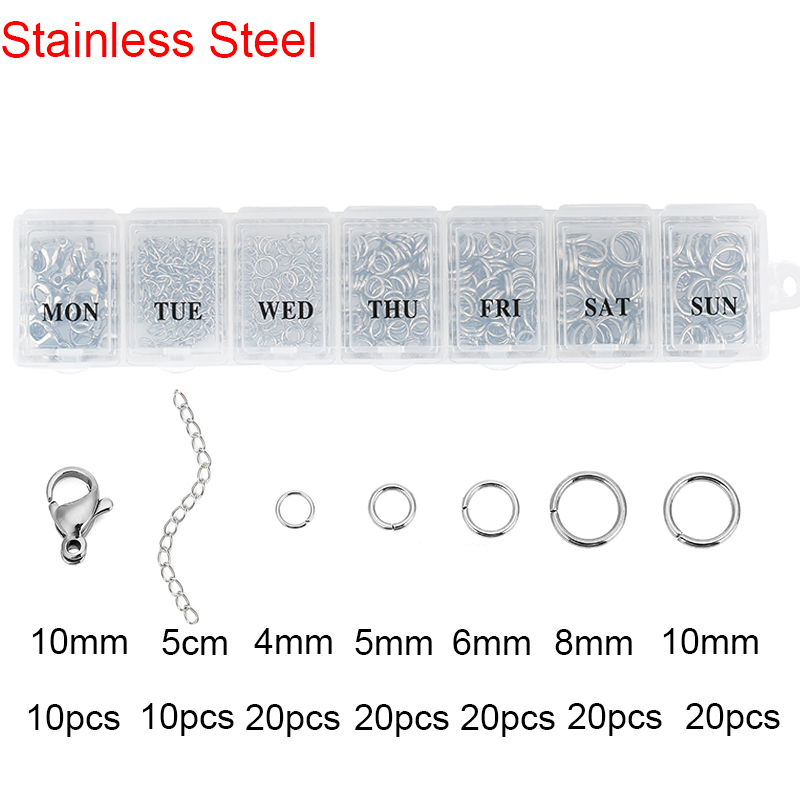 Jewelry Making Kit Set Box Stainless Steel Open Jump Rings Lobster Clasps Earring Hooks For Bracelet Findings Necklace Supplies: Pink