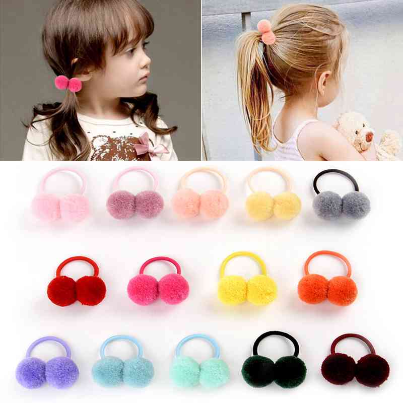 2 Teile/satz Nette Pompom Baby Haarband Pelz Ball Elastische freundlicher Gummibänder Einfarbig freundlicher Haar Bindet Seil Mädchen Haar zubehör