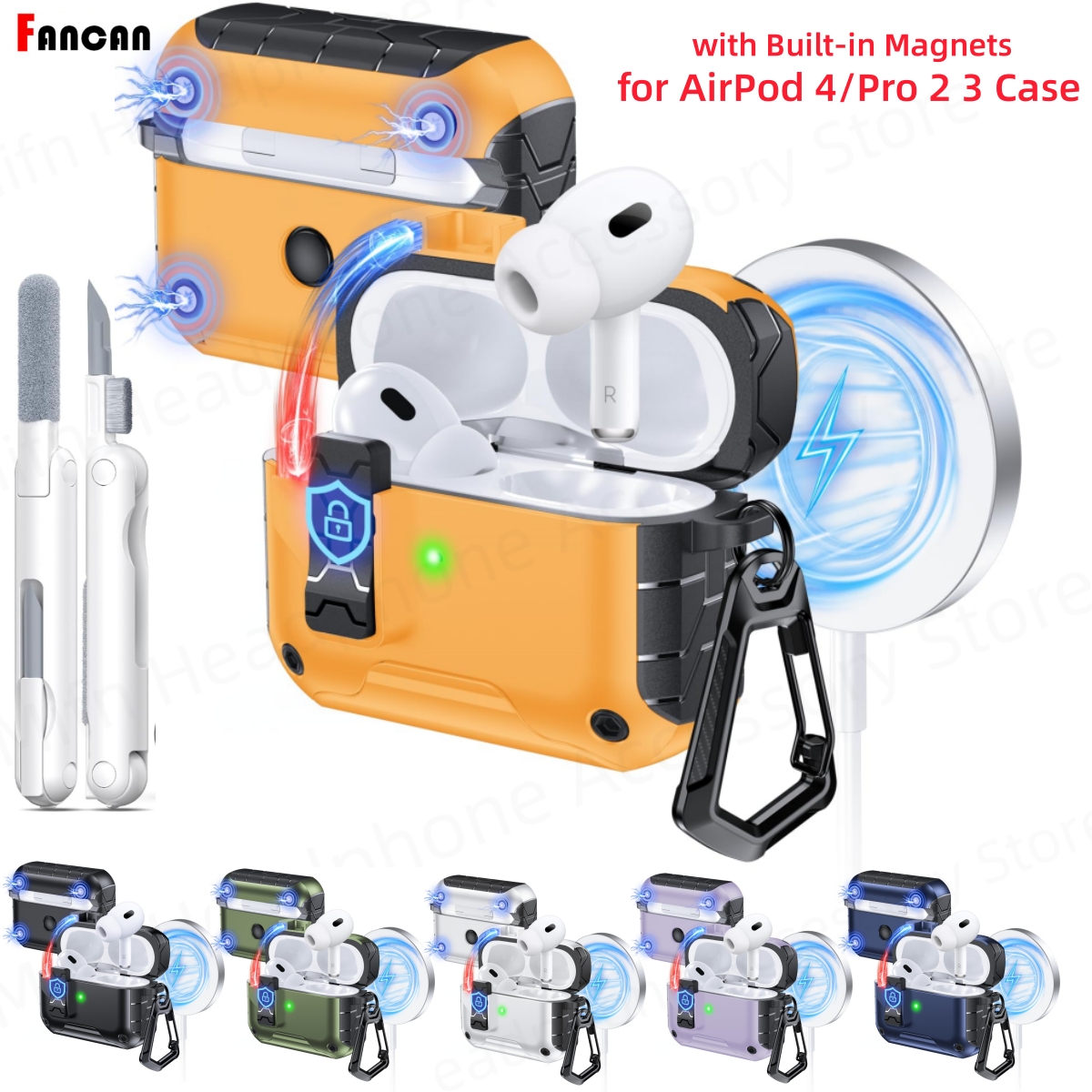 for With MagSafe AirPods 4 (USB C) Case Powerful Protection Magnetic Lid for AirPods 4/Pro 2/Pro USB C Phone Stand Case