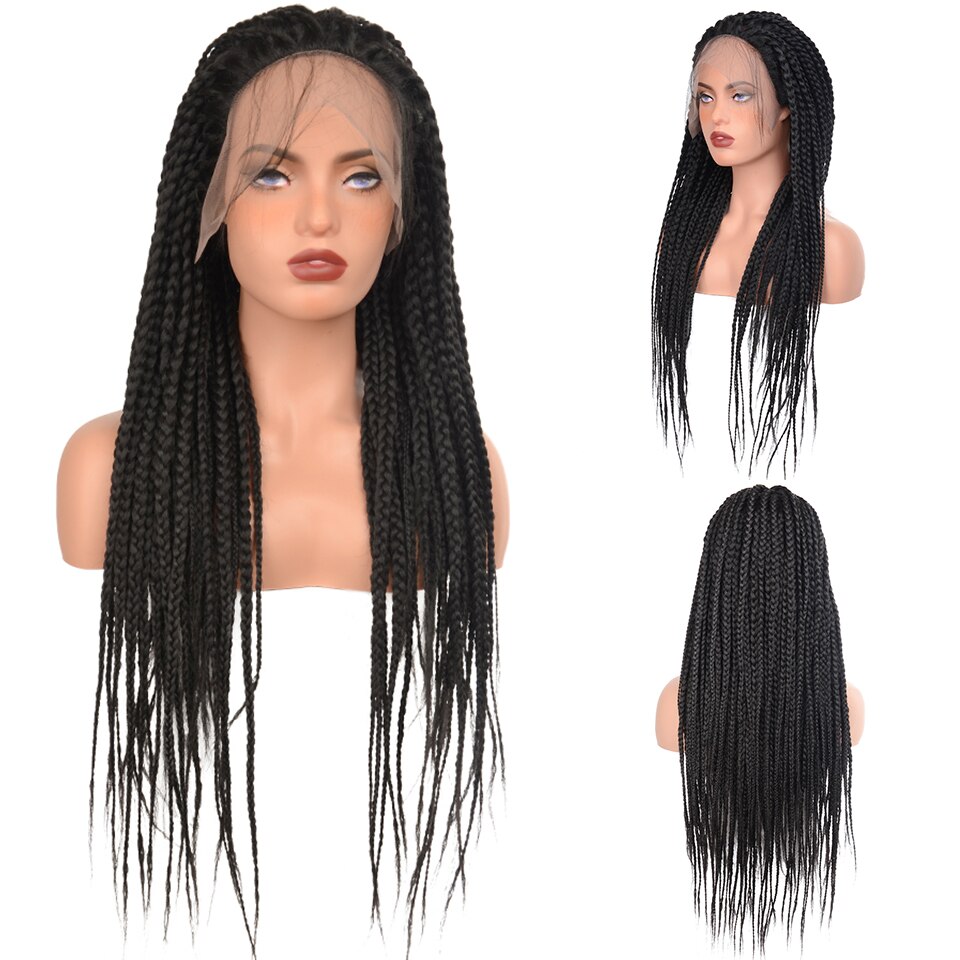 Lace Frontal Cornrow Wig Synthetic Wigs Lace Front Braided Wigs Hand Braided Box Braid Lace Wigs With Baby Hair For Women: 1B