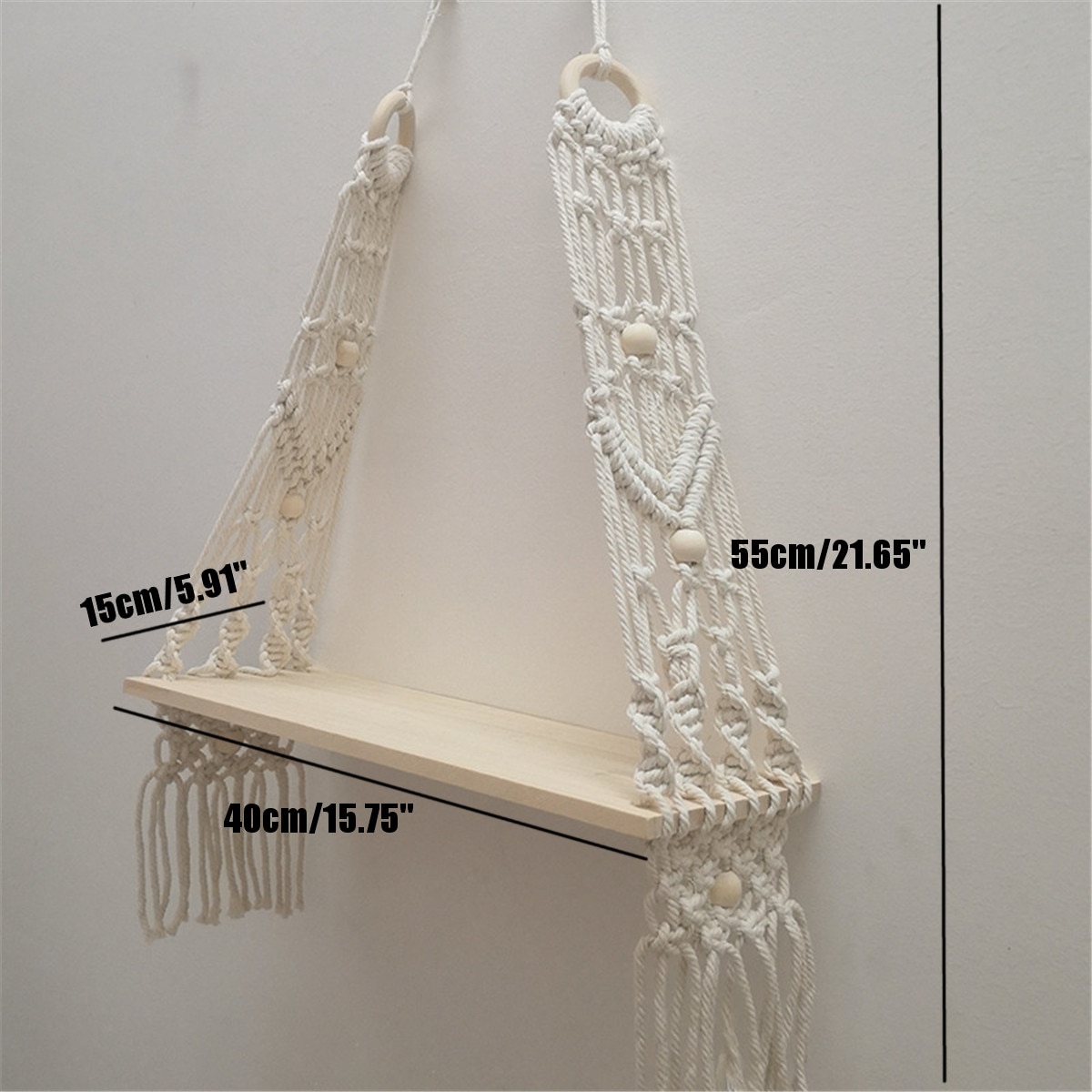 Bohemisk handgjord trä macrame stativ vägghängande rephylla tofs flytande hyllor växtställ vävställ heminredning prydnad