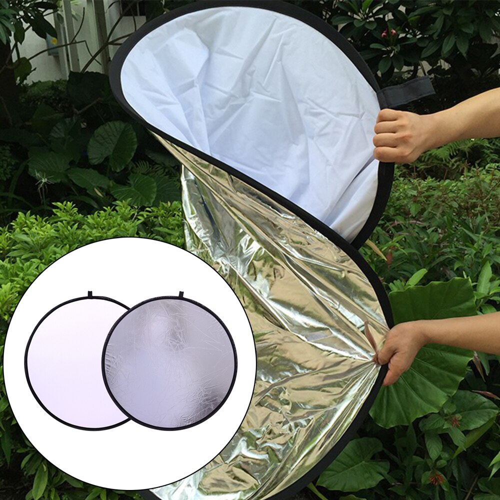 60cm 2 In 1 Portable Light Reflector Round Photo Studio Diffuser Silver White Studio Photography Reflector Premium