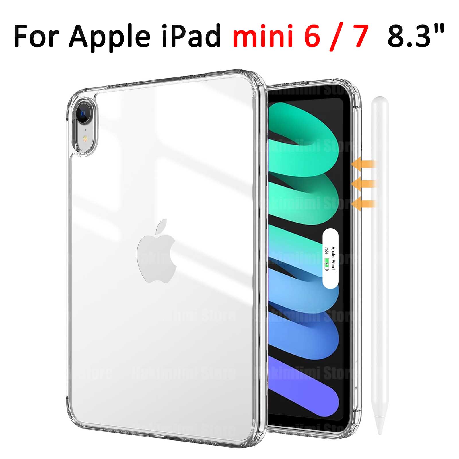 Capa transparente para iPad mini 7/(A17 pro) 2024 Capa protetora anti-impacto TPU anti-queda para iPad mini 6 2021 (8,3 polegadas): Default Title