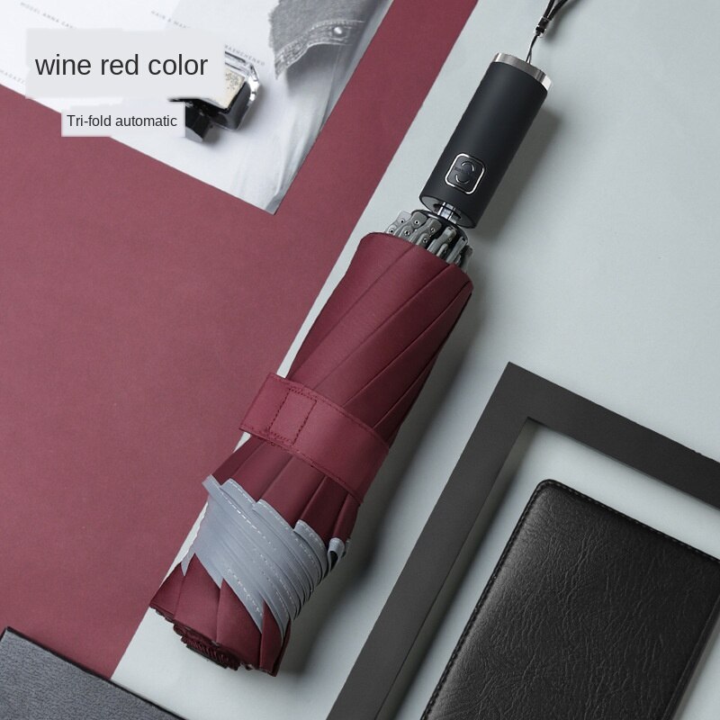 Reflective Automatic Inverted umbrella Car folding reverse umbrella Men women Three-fold business reverse umbrella 5 colors: Red