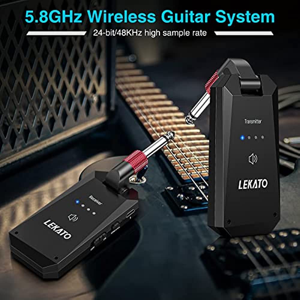 LEKATO 5,8 GHz Gitarre Wireless Sender Empfänger 4 Kanäle Audiosystem für E-Gitarre Bass WS-90 Wireless Gitarrensystem