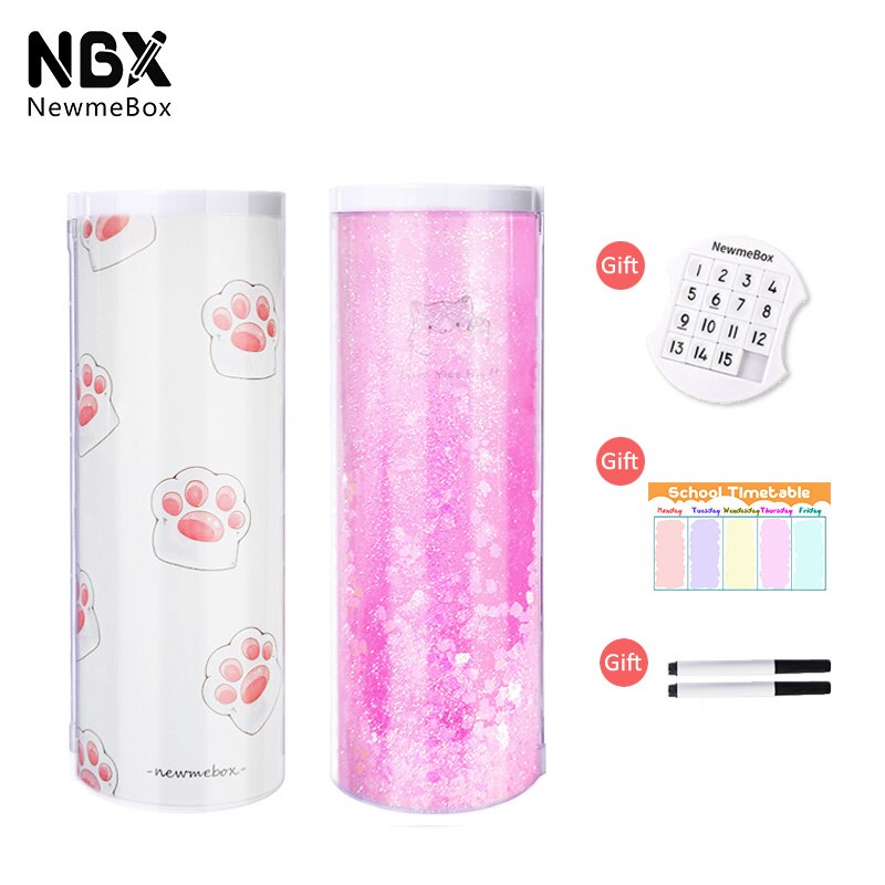 NBX School Pencil Case For Girls Kawaii Cat Paw Pencilcase Pink Clear Plastic Pen Box Stand Up Large Capacity Stationery Holder: quicksand  2