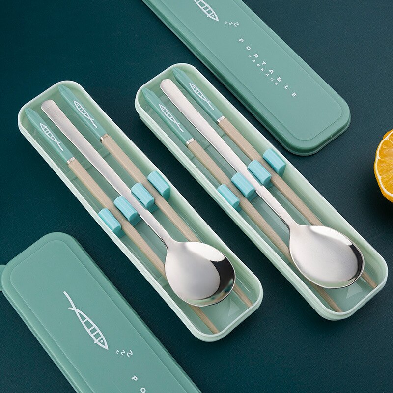 WHYY-Juego de palillos chinos con caja para niños y estudiantes, utensilios de cocina japoneses, portátiles, Sushi
