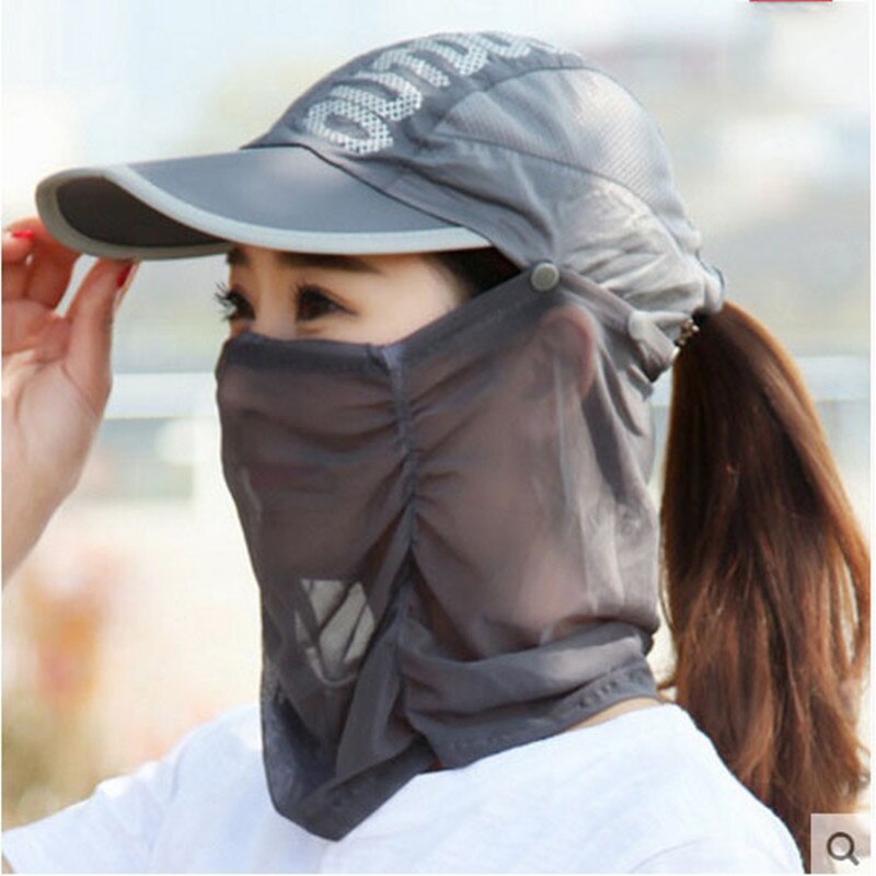 Mærke baseball cap kvinder udendørs baseball hat sommer mesh capsun hat uv beskyttelse solhat ansigt hals beskytte: Grå