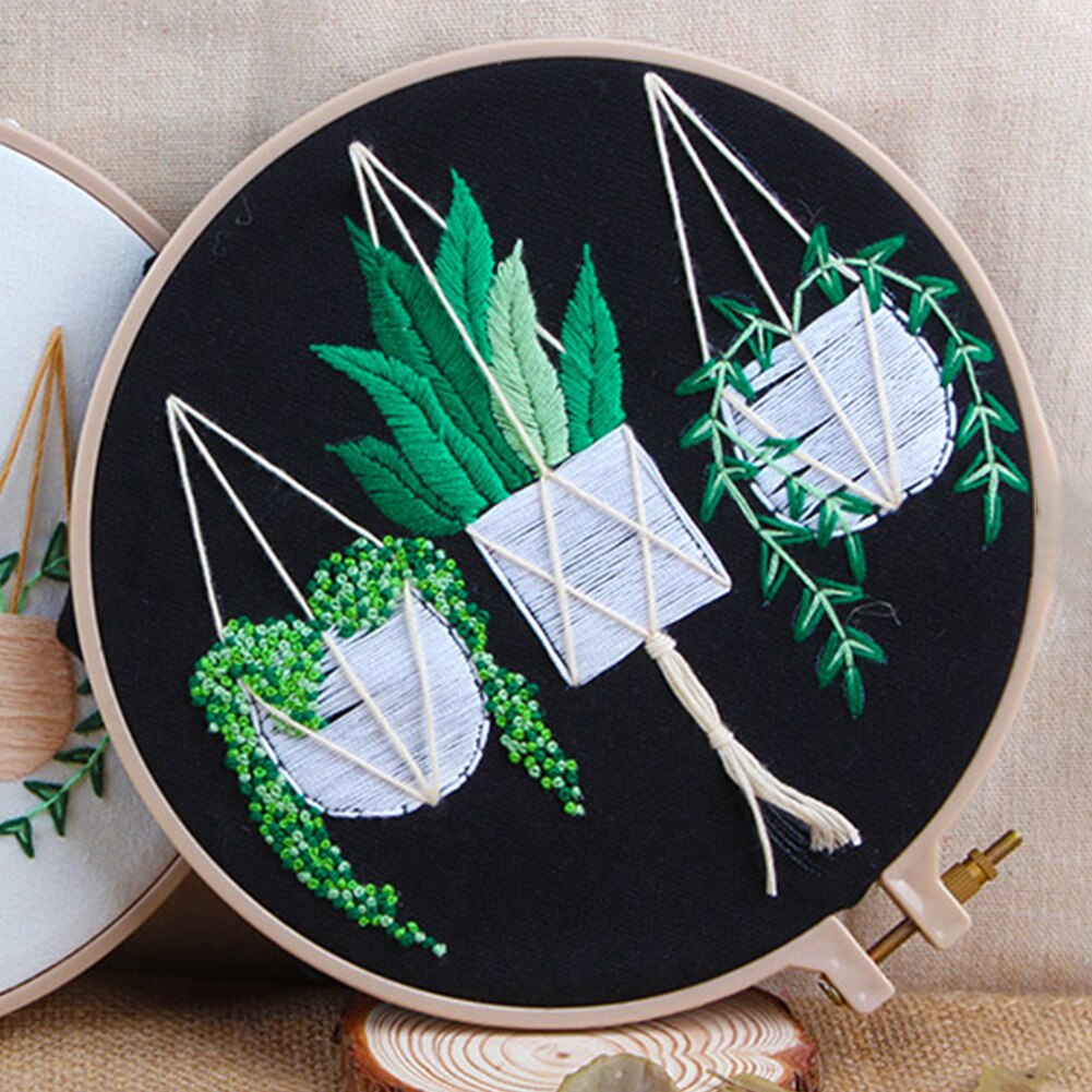 Cross Stitch Embroidery Starter Kit Craft Tool Sewing Stamped DIY With Needles Home Decoration Plants Pattern Art Needlework: A