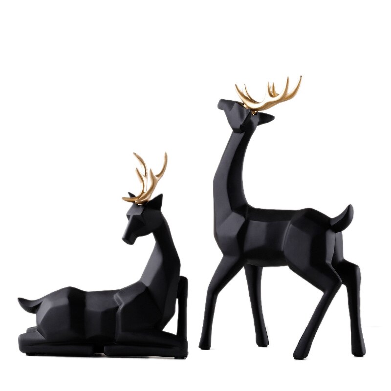 AT69-Hars Herten Standbeeld Sculptuur Nordic Woondecoratie Desktop Decoratie: Black