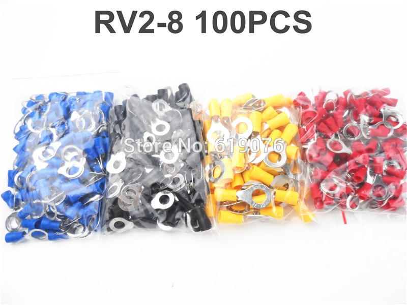 100 stk  rv2-8 ringisoleret terminal kabeltrådstik 1.5-2.5mm kabel elektrisk krympeklemme  rv2.5-8 rv