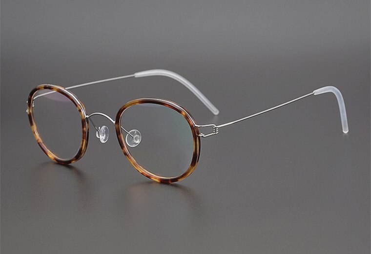 2022 Denemarken Titanium Brilmontuur Mannen Vrouwen Schroefloos Brillen Ultralight Retro Ronde Optische Brillen Handgemaakte: Tortoise Silver