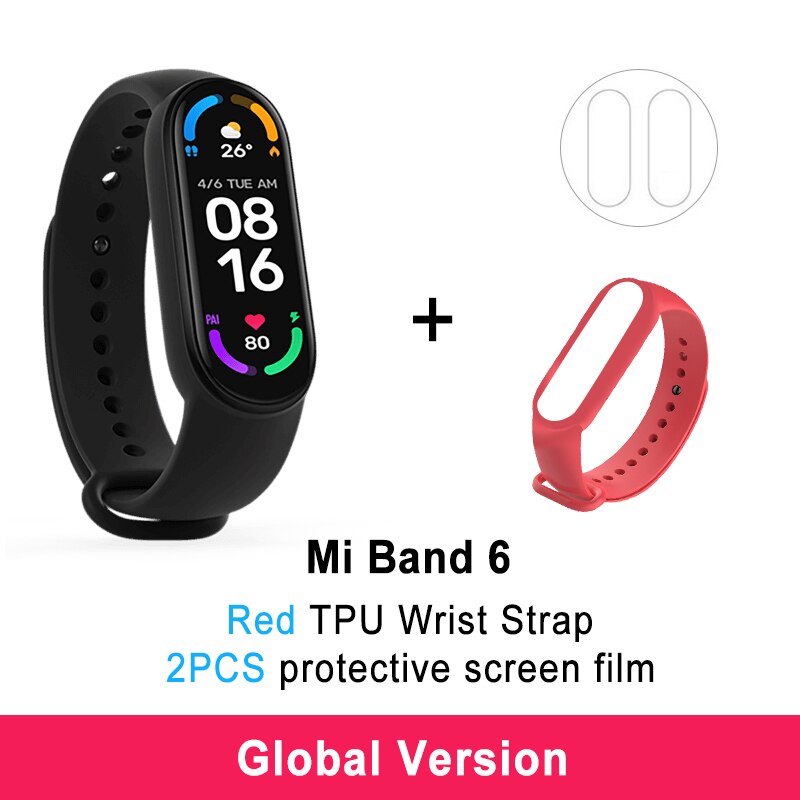 Xiaomi Mi Band 6 Smart Armband 5 Farbe AMOLED Blut Sauerstoff Smart band Fitness Traker Herz Rate Bluetooth Wasserdichte Miband 6: GB 2Flims RE