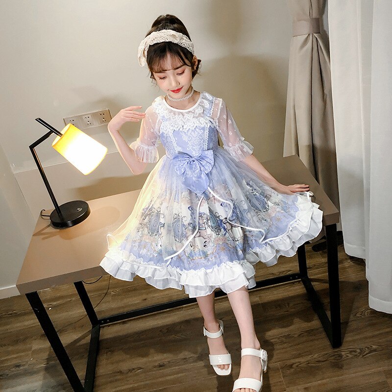 Robe Lolita pour enfants japonais Kawaii Lolita dentelle robe violette pour enfants gothique Lolita princesse vêtements thé fête Costume VO811: 150cm