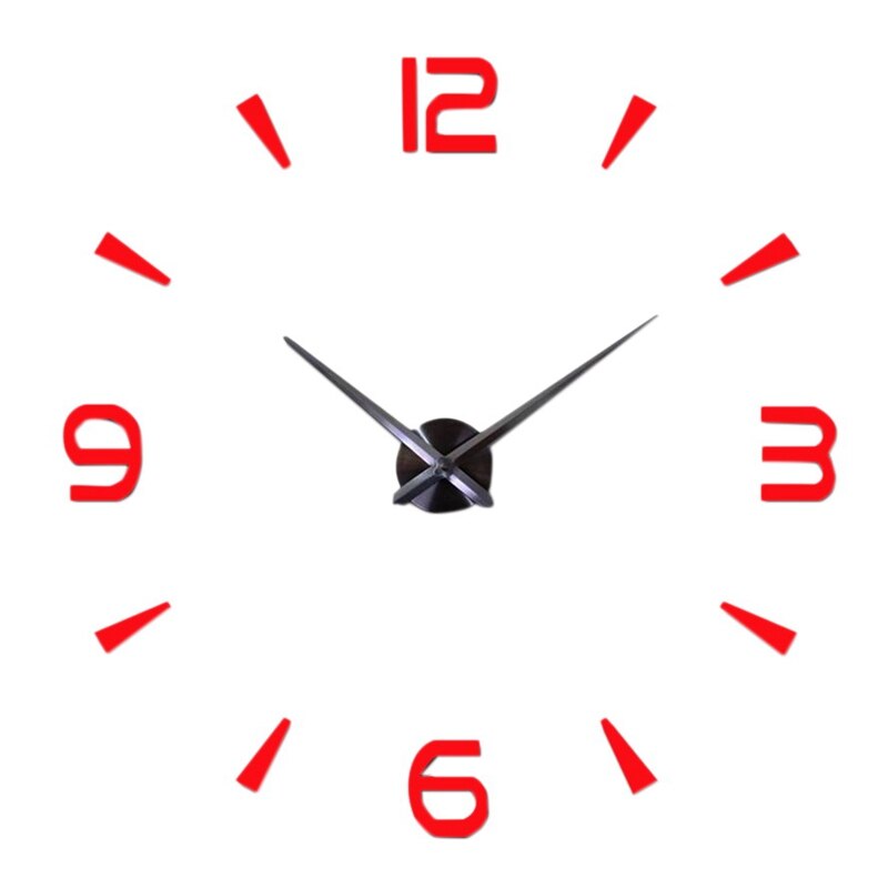 3D Large DIY Wall Clock Frameless Mute Non Ticking Quartz Clocks Kit with Mirror Number Sticker for Bedroom Decor: Red