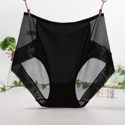 Sexy Ultra-thin Transparent Women Panties Large Sizes High Waist Traceless Perspective Mesh Underwear Plus Size Panties Xxxl: Black