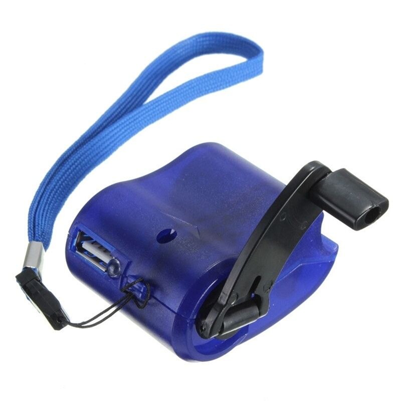 Chorro de cargador de emergencia DC 6V 300mA USB manivela Dinamo Manual teléfono celular para MP4 tableta del teléfono móvil fuente de alimentación al aire libre: Azul