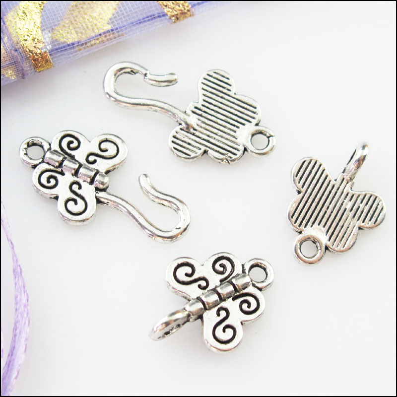 20Sets Tibetan Silver Lovely Animal Butterfly Bracelet Toggle Clasps Connectors 11x33mm