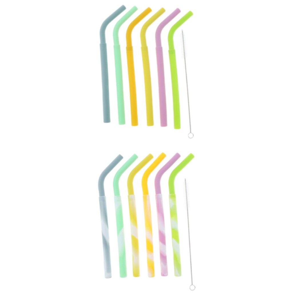 6x BPA Free Silicone Flexible Reusable Straight Bendy Drinking Straws + Cleaning Brush Set