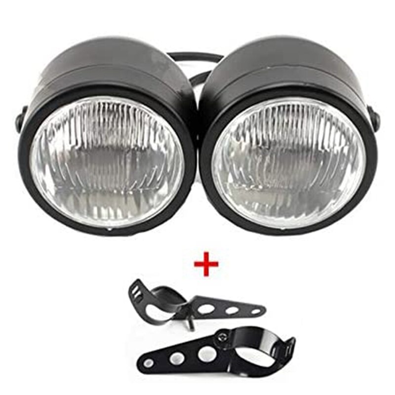Universal Motorcycle Twin Front Headlight Lamp with Bracket for Street Boy Dual Sport Dirt Bikes Street Fighter
