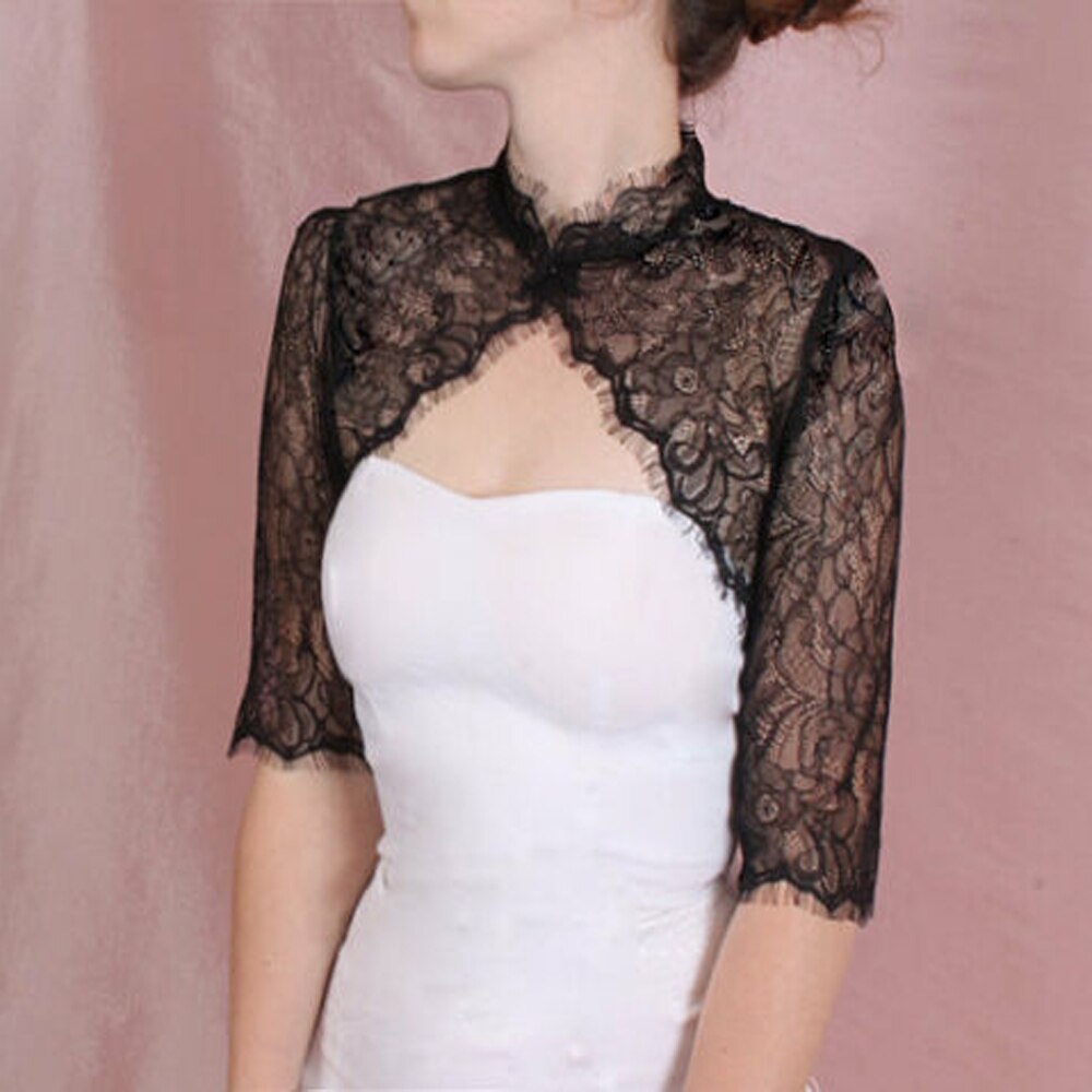 Bridal Lace Zwart Ivoor Wit Bridal Bolero Jasje Bolero 3/4 Mouwen Wedding Bolero Jas