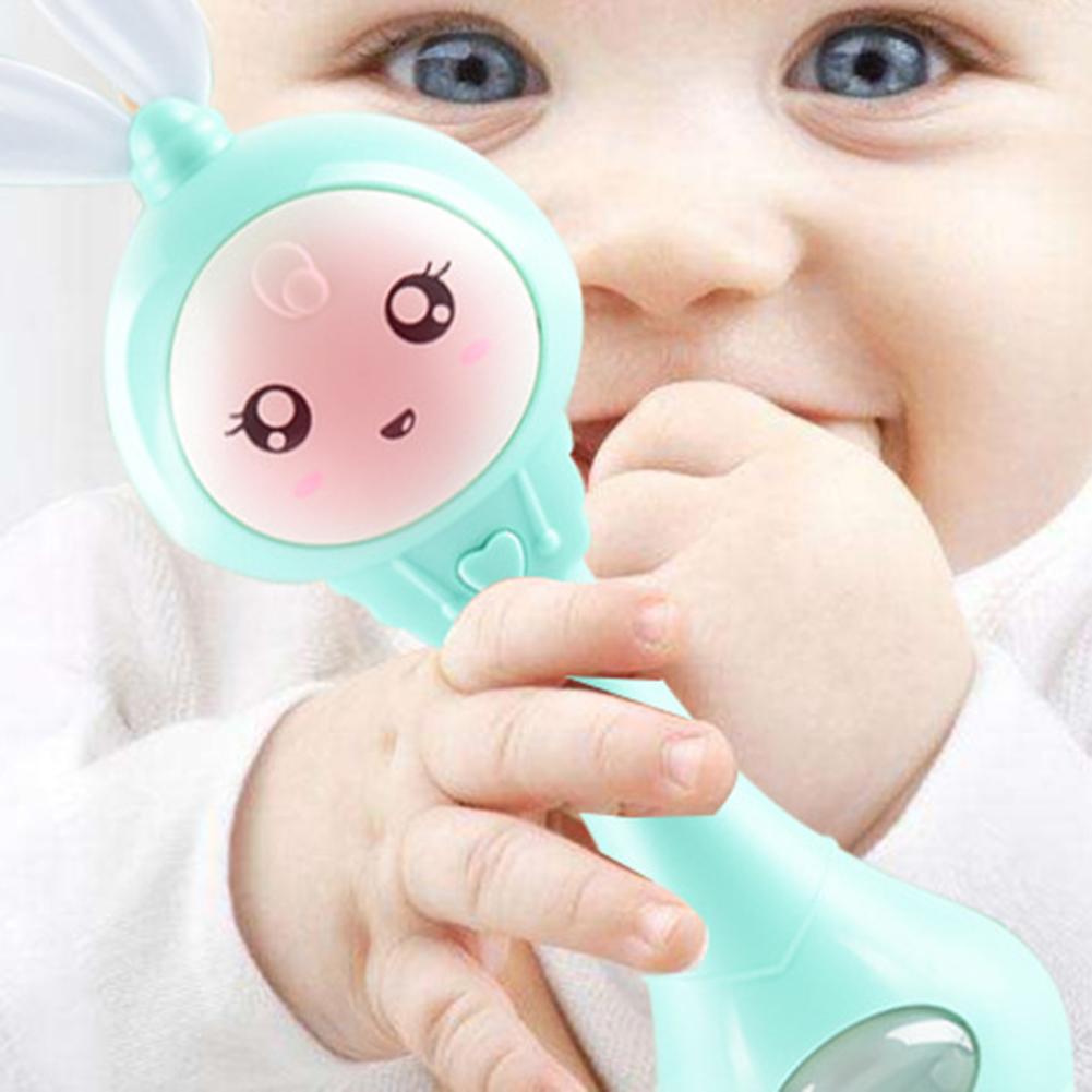 Cartoon Konijn Baby Schudden Rammelaar Hand Bel met Muziek Licht Bijtring Speelgoed