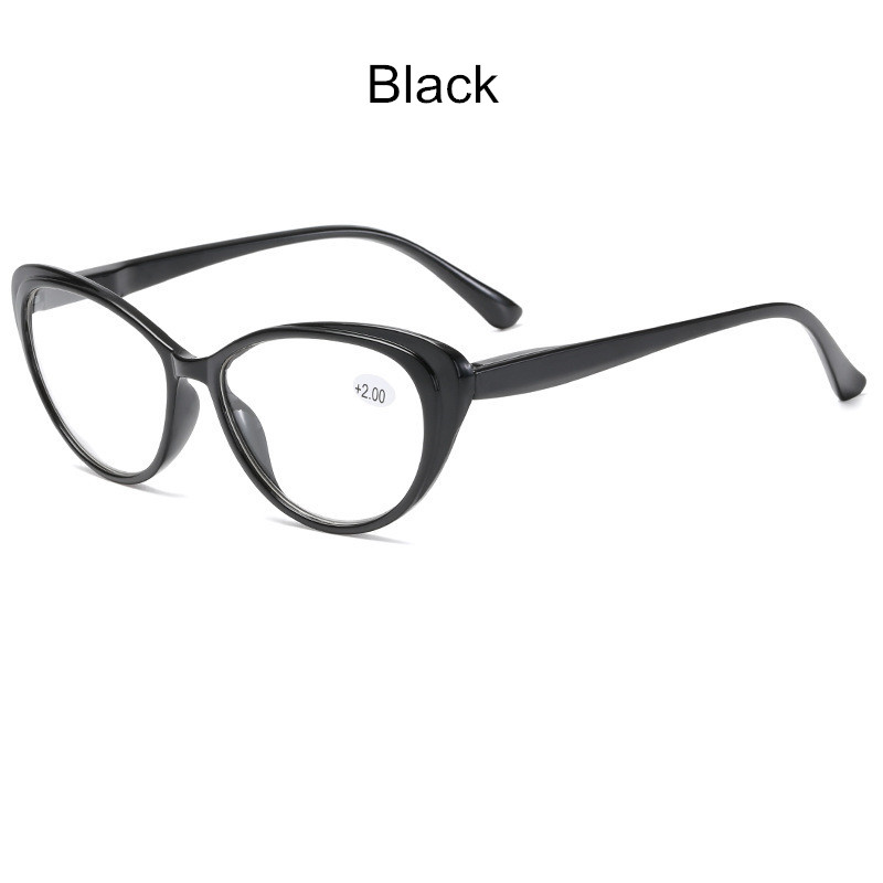 Gafas de lectura con de ojo de gato para hombre y mujer, lentes de lectura a la con de ojo de gato, adecuadas para la hipermetropía, con lectores de luz azul + 1,0 ~ + 4,0: Negro / +200