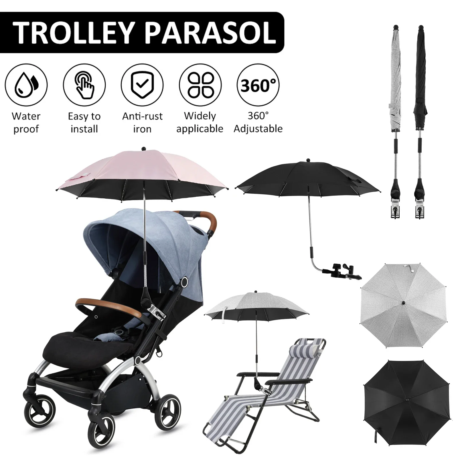 Universal baby car stroller umbrella, adjustable shade umbrella, uv sunshade for strollers, sun visor, portable sunshade item