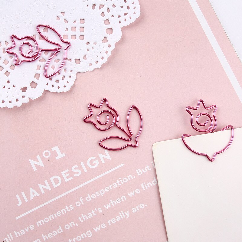 8pcs/box Cute Metal Paper Clips Flamingo Cactus Shaped Cartoon Binder Clip Kawaii Unicorn Planet Bookmark Memo Clips Stationery